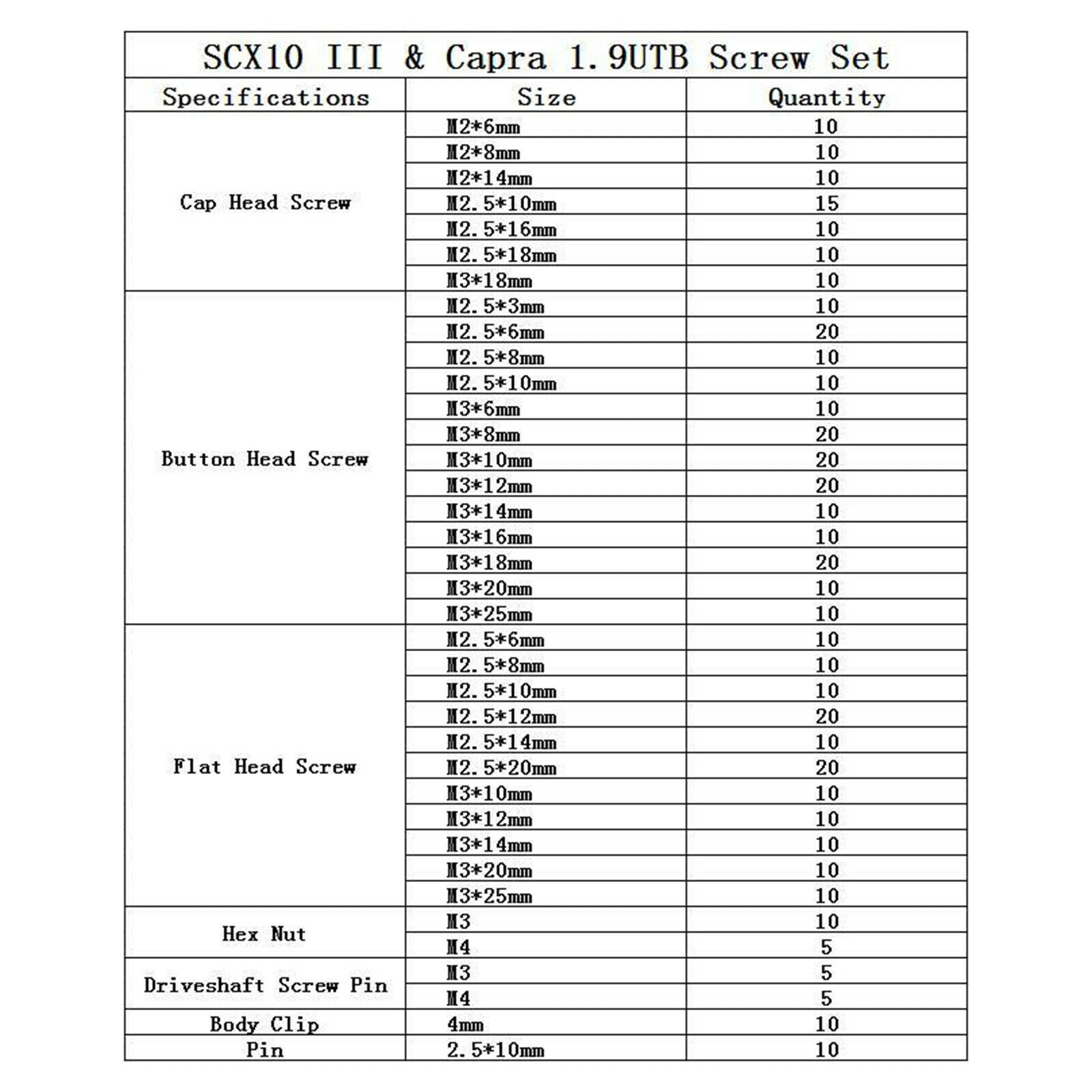 Assorted Screws Nuts Set for Axial SCX10 III 1/10 RC Crawler Cars Hardware