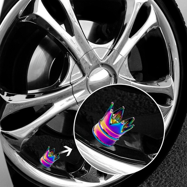 Aluminum Neon Color Crown Car Wheel Tire Valve Stem Cap Tyre Air Anti Dust Caps