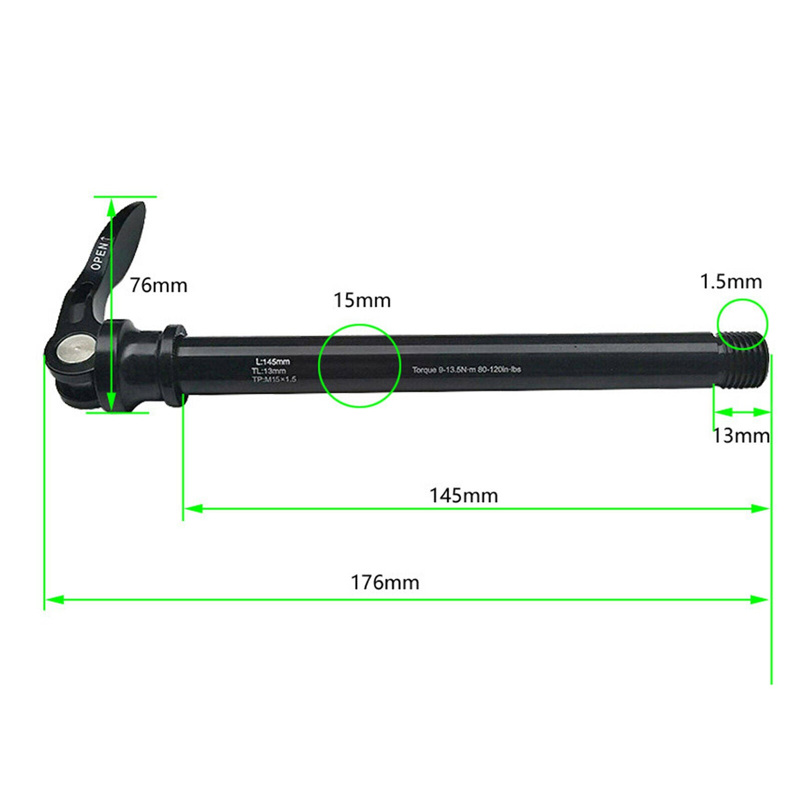 15x145mm Rear Quick Release Skewer Bike Bicycle Hub Axle Lever Wheel Black