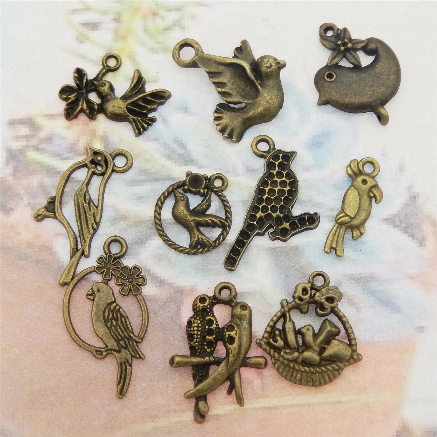 30-pack Antiqued Bronze Alloy Mini Birds Charms Bulk Pendant Earring Findings