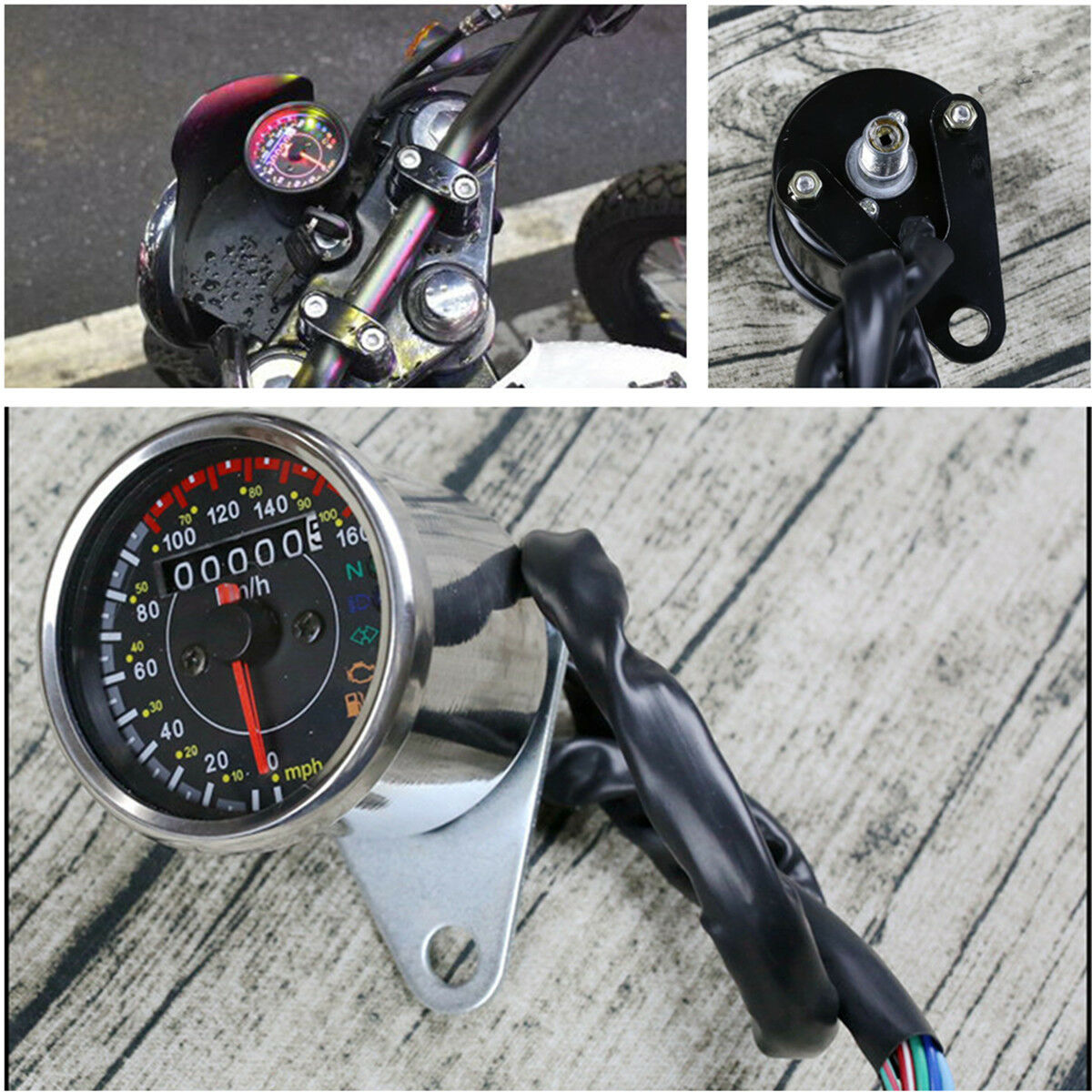 1x DC 12V Motorcycle Speedmeter Led Backlight km/h & MPH Fuel/ Turn Signal/Gear
