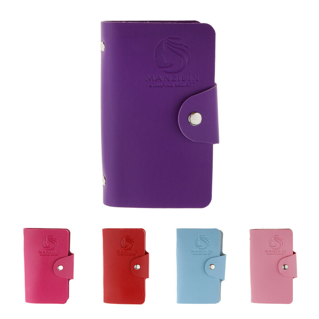24 Slot Nail Art Stencil Stamping Plate Holder Organizer Case Bag Purple
