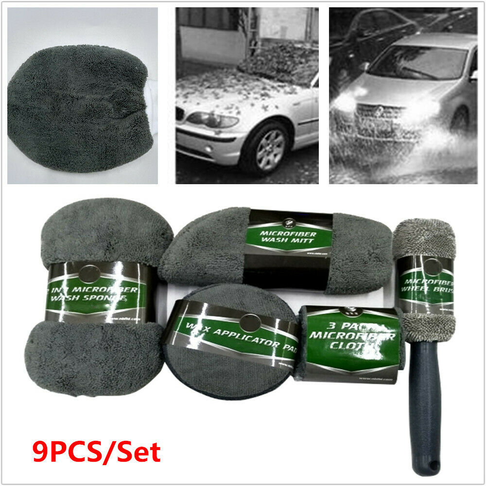 9-pieces Car SUV Truck Wash Cleaning Kit Supplies Tire Brush Sponge Block Tools