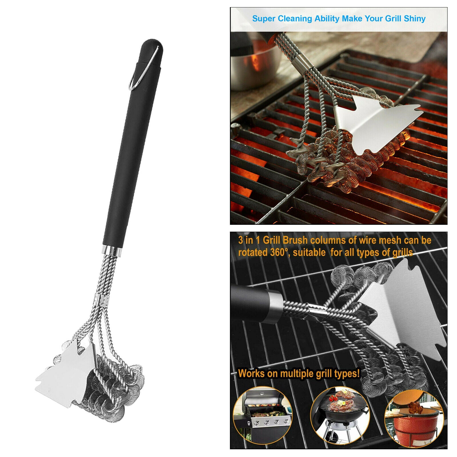 Remover Barbecue Grill Brush Stainless Steel Heat Resistance BBQ Gas Charcoal