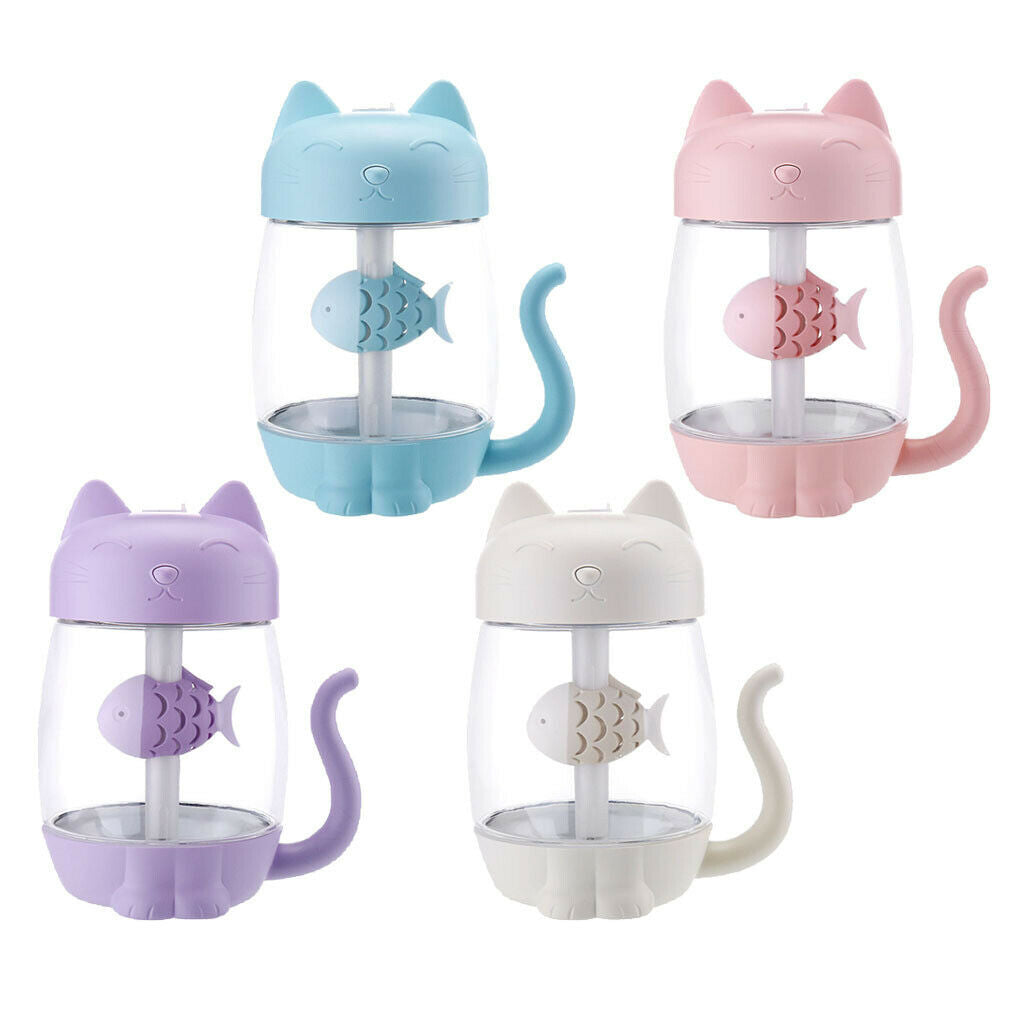 Pack of 2 3 in 1 Cat Humidifier Fan LED Light for Office Desk White+Blue