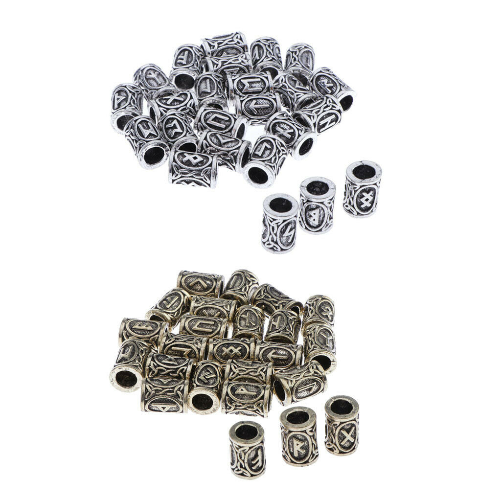 48Pcs Viking Runes Charms Beads for Nordic Hair Beard Bracelets Pendants