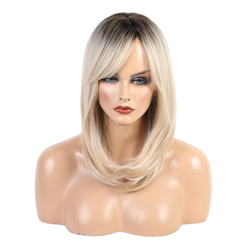 Ombre Wig for Women, Black Roots Ombre Golden Wig 18'' Medium Length Straight