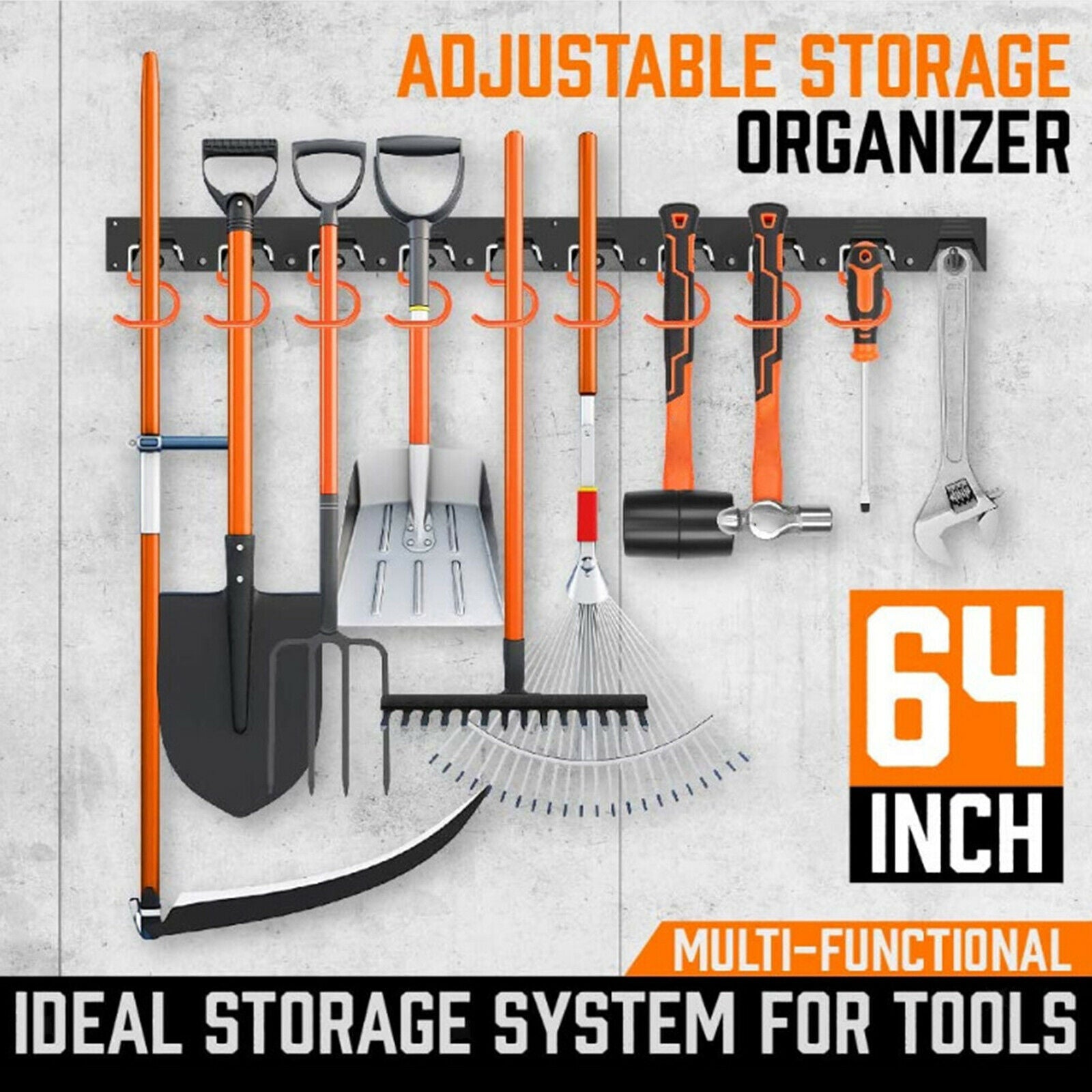 Metal Wall Shovel Storage Rack Broom Hanger Garden Tool Organiser with 5 Hooks