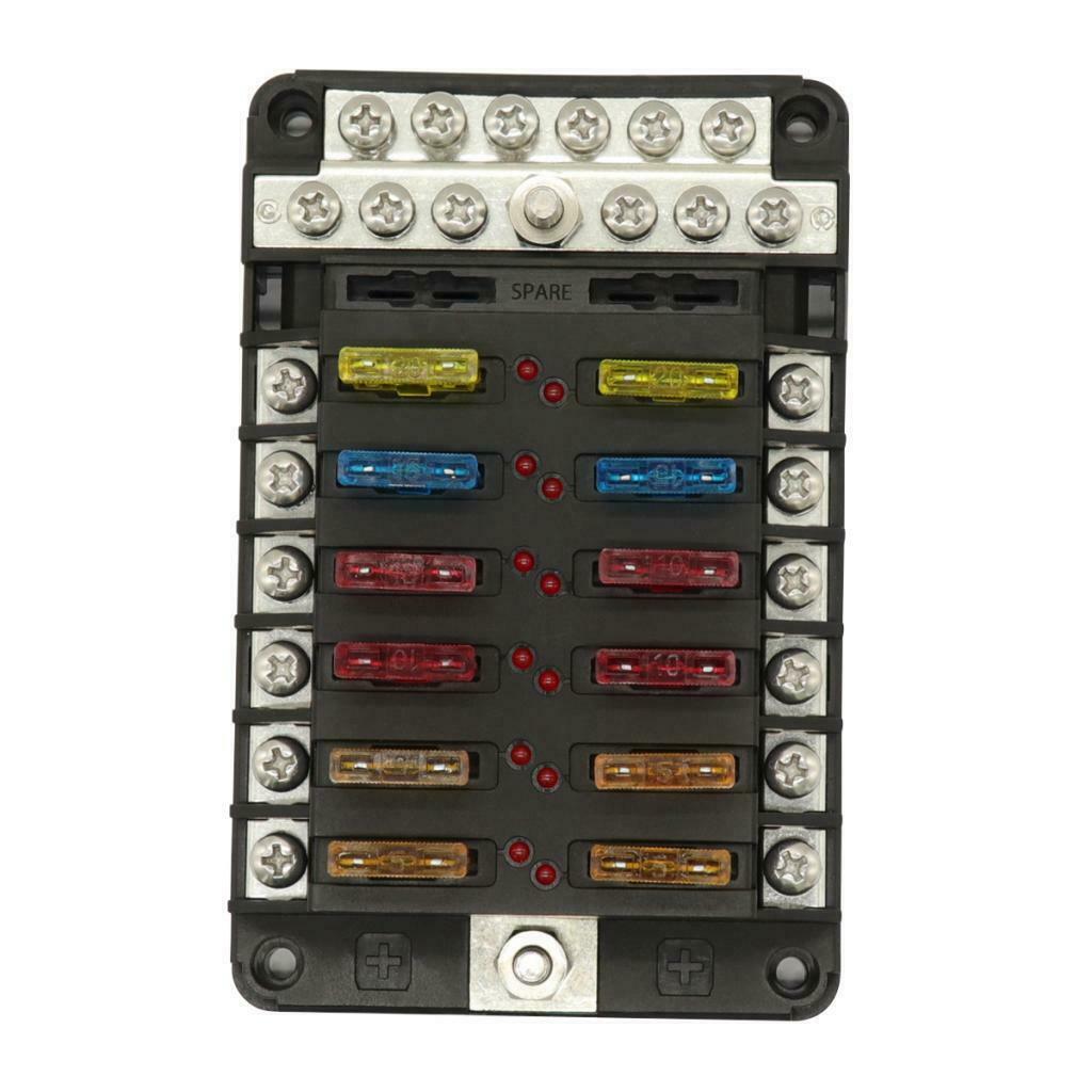 12-Way Blade Fuse Box Block Holder LED Indicator 12V-32V Auto Marine Car Boat