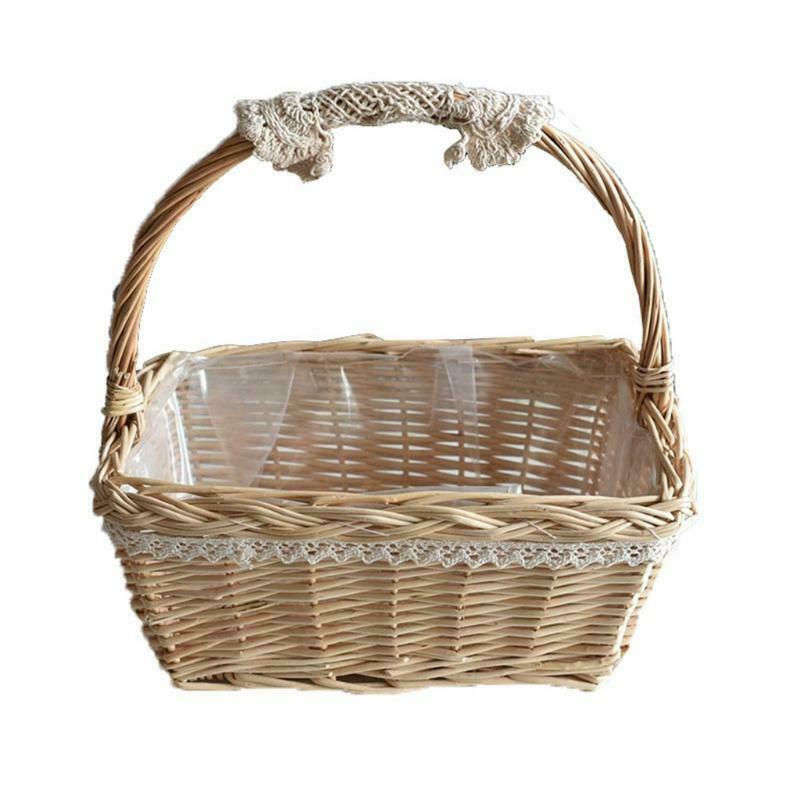 Rattan Outdoor Rectangular Picnic Basket Country Style Hand Woven Hamper Liners
