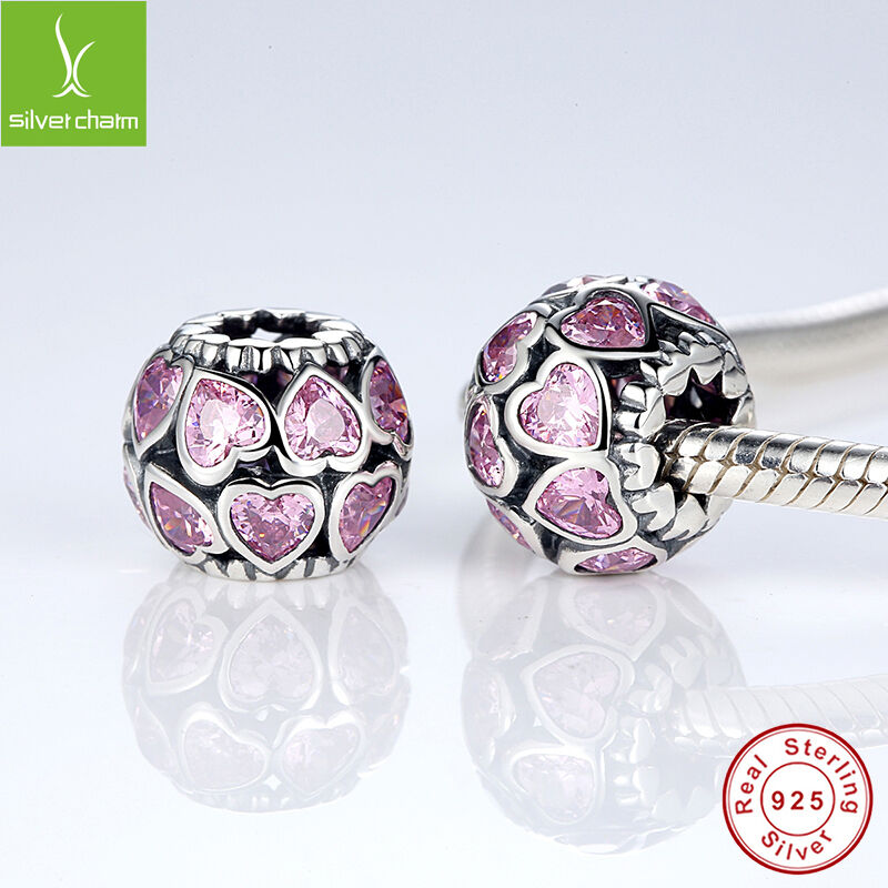 Authentic 925 Sterling Pink Love Heart Charm Fit Women Orginal European Jewelry