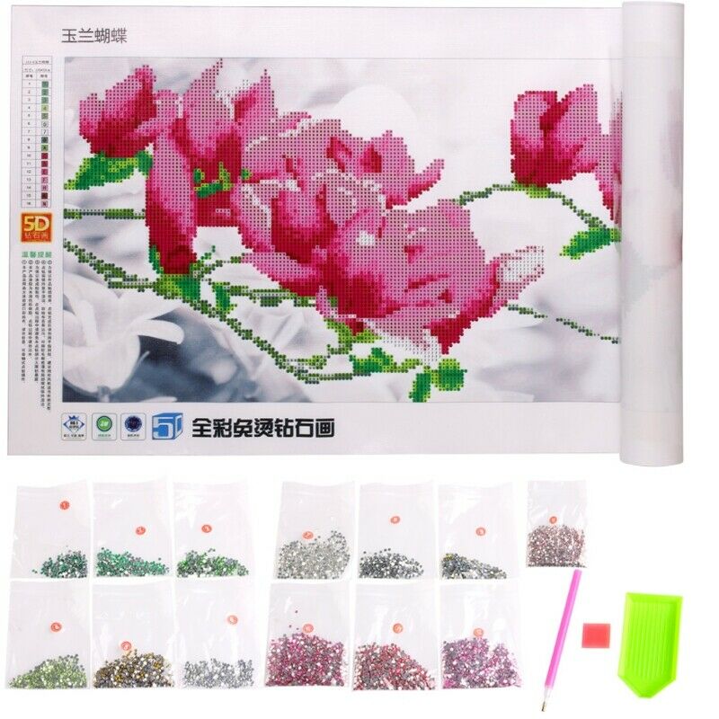 5D Embroidery Butterflies Magnolia Round Diamond Painting Cross Stitch Kits