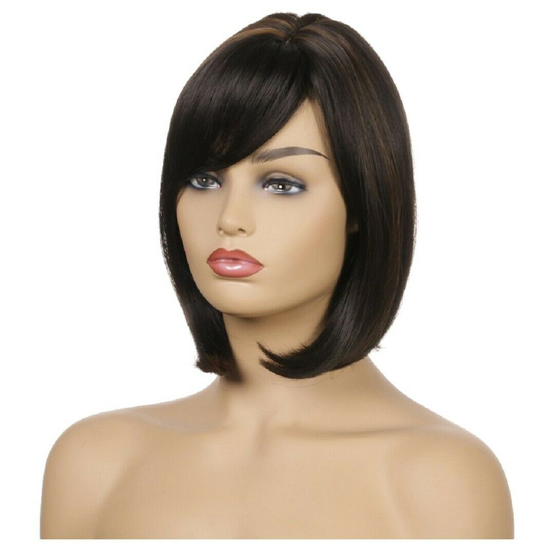 Women Bob Black Wig Side Fringe Fashion Full Wigs Short Oblique bangs Hair Wigs