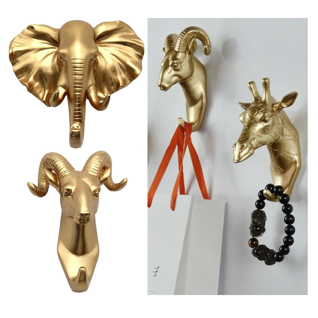2pcs Nordic Style Hook Animal Head Hook Rack Holder Golden Color  f/ Bedroom