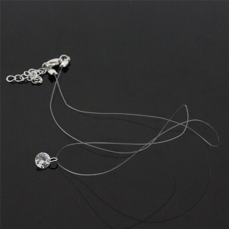 Women Transparent Fishing Line Clavicle Necklace Zircon Pendant Necklace HFU Rf