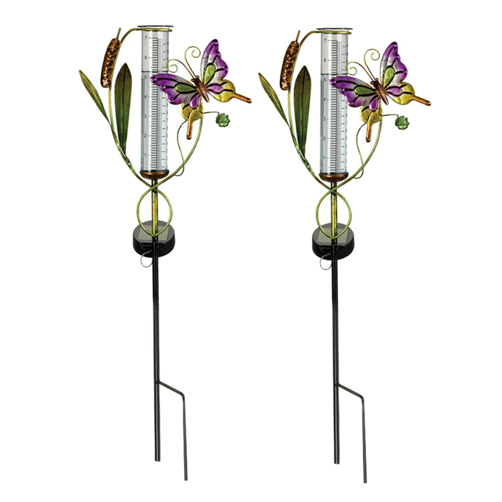 2pcs Butterfly Rain Gauge Garden Solar Stake Lamp Statue LED IP55 Patio Lamp