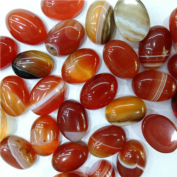 100Pcs 14x10x5mm Wholesale Brown Red Stripes Onyx Agate Oval Cab Cabochon HH7114