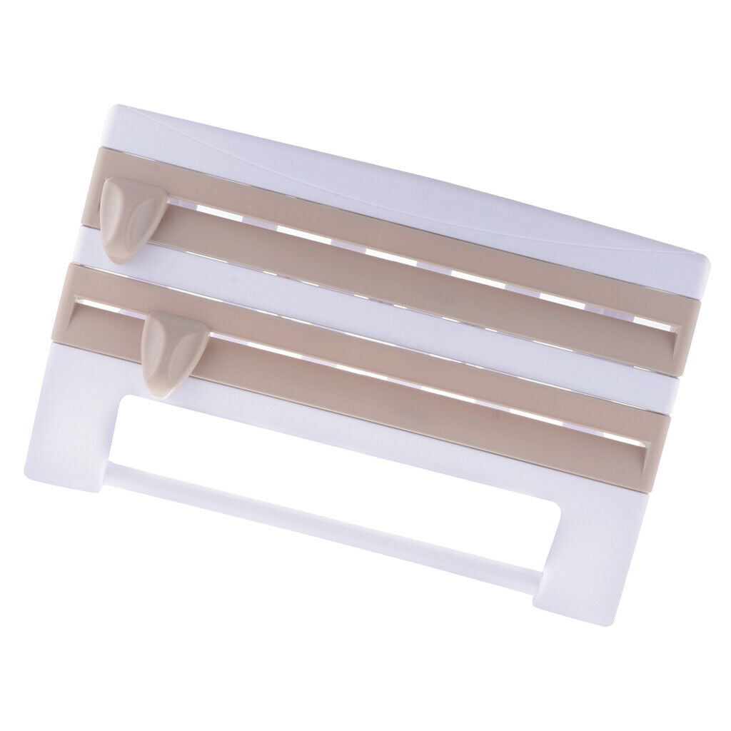 Kitchen Towel Foil 4-in-1 Roll Holder Cling Film Dispenser Wall Rack Brown