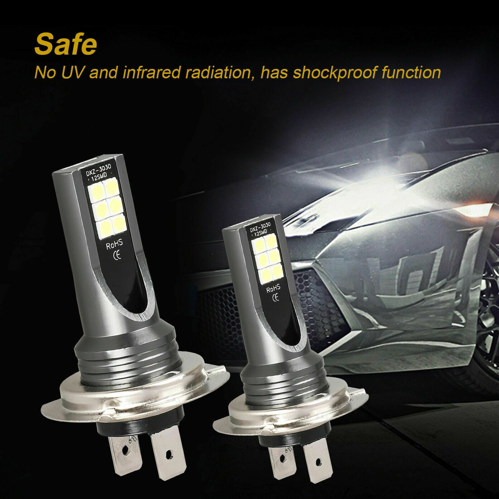 2Pcs CSP H7 6000K Super White 7000LM CREE LED Headlight Bulbs Kit High Low Beam