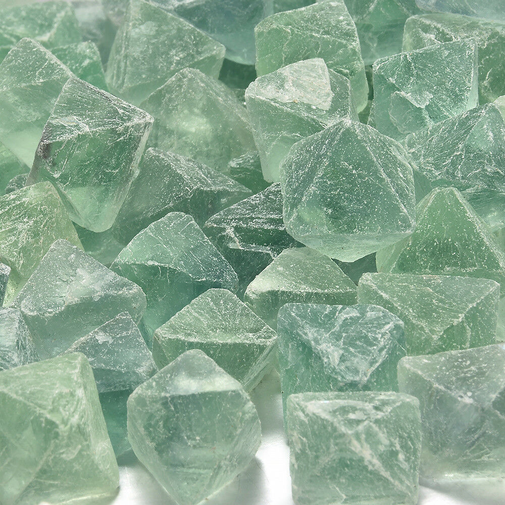 Natural Clear Blue Green Fluorite Single Crystal Octahedron Rough Specimens Lot