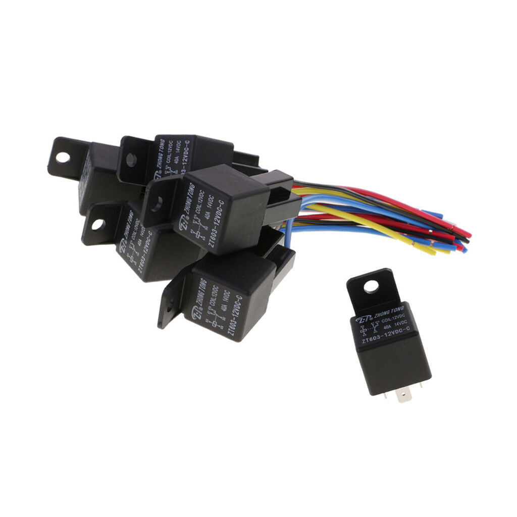 5 Pieces 12V SPDT 5 Pin Automotive Relay with 5 Wires Harness Socket 40 Amp