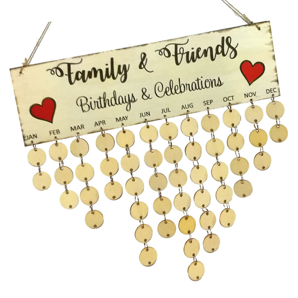 Family Friends Birthday Celebrate Reminder Calendar Wooden Board Hanging Decor