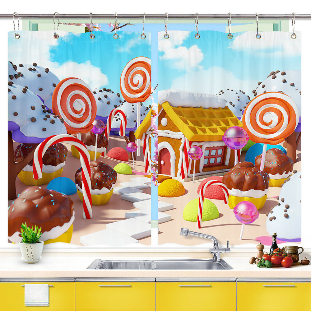 Kid's Candy House Window Treatments for Kitchen Curtains 2 Panels, 55X39 Inches
