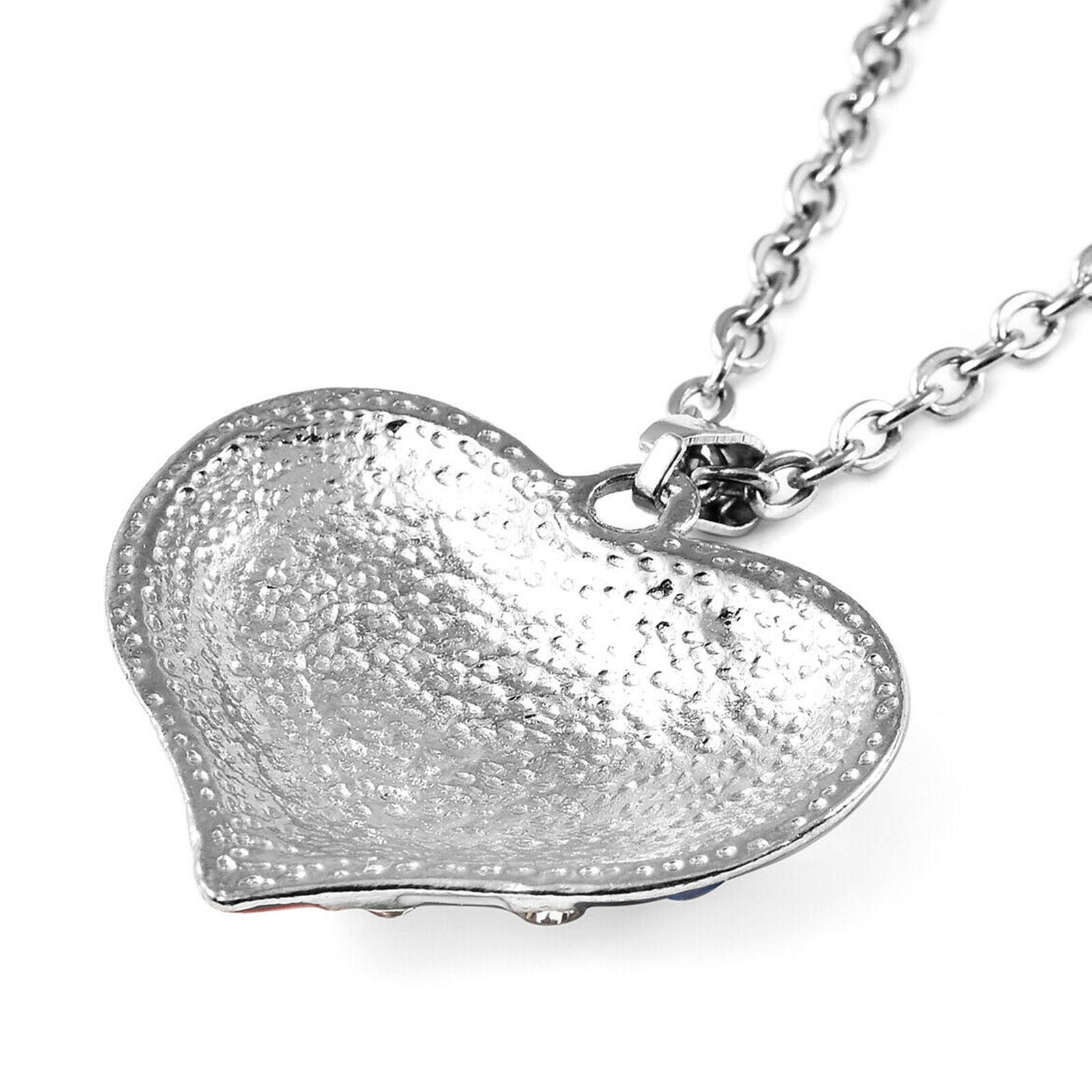Crystal National Flag of America Theme Heart Pendant Necklace Gift Size 20"