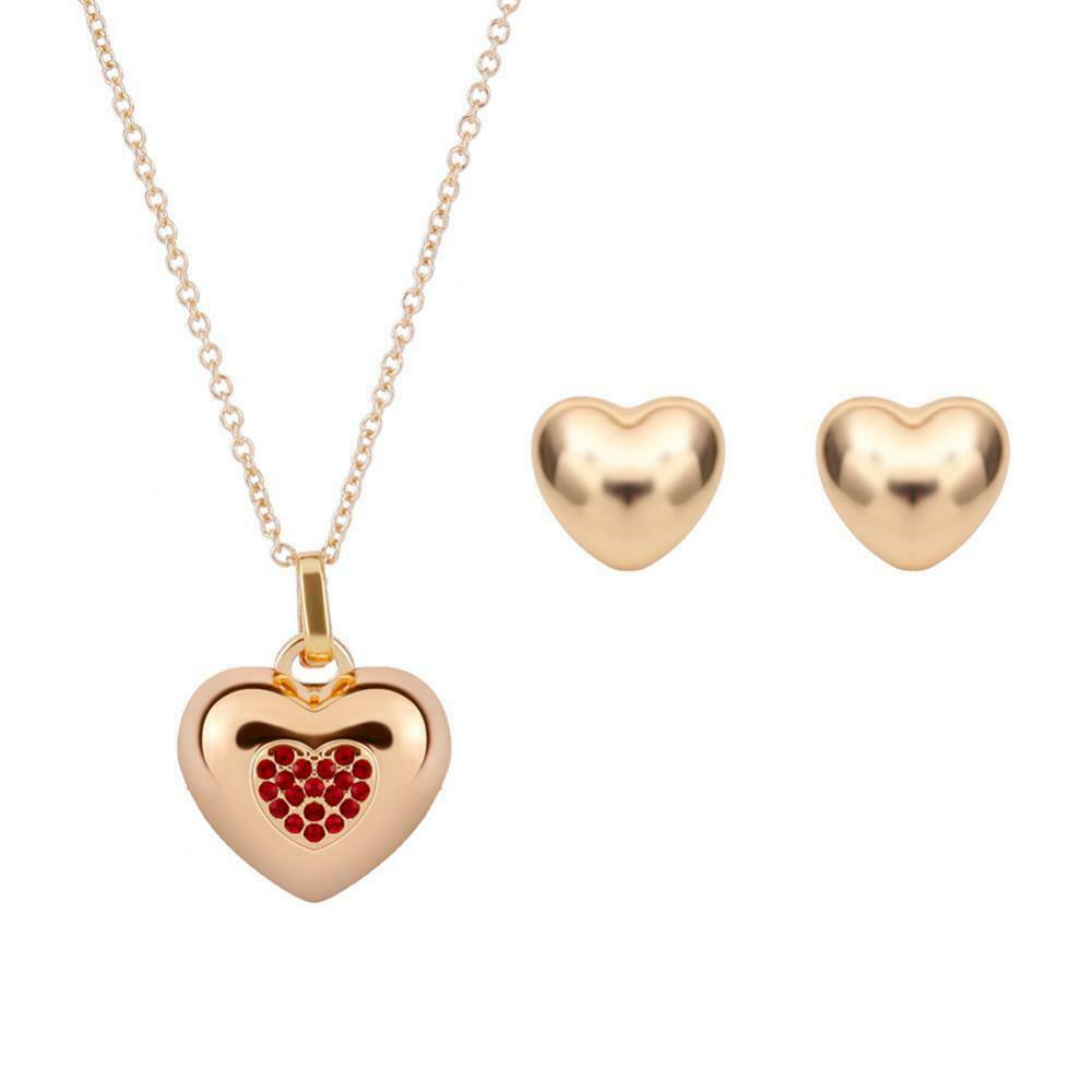 Novelty Heart Design Red Rhinestone Necklace Earring Jewelry Set