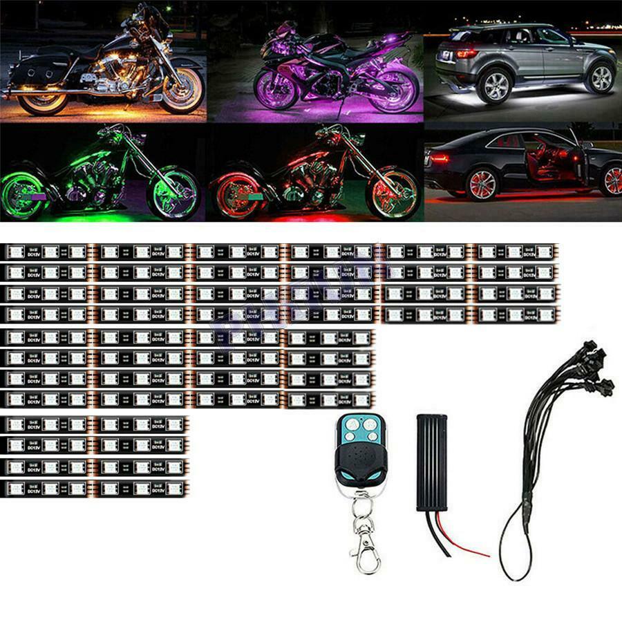 12x LED RGB Neon Under Glow Strip Light Kit Ambient Light For Motorcycle ATV