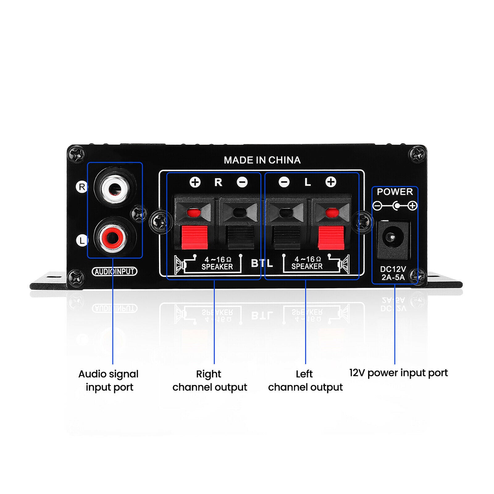 12V 2A Stereo Amplifier Audio 3.5mm AUX Speakers for Car Small Portable Home