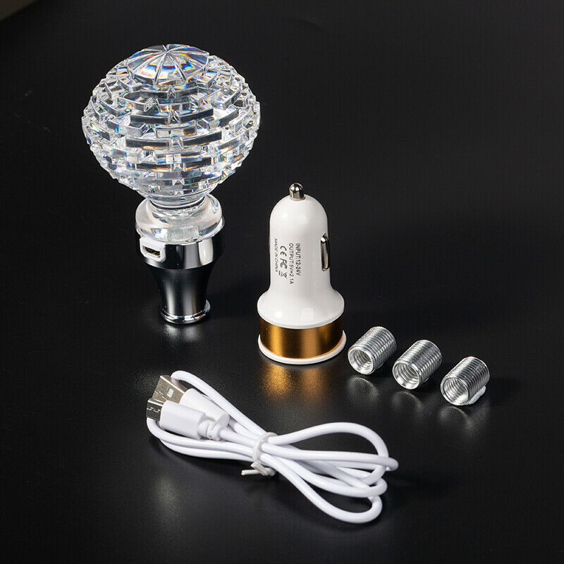 1x Transparent Manual Car Gear Shift Knob LED Light USB Charging Universal Fit
