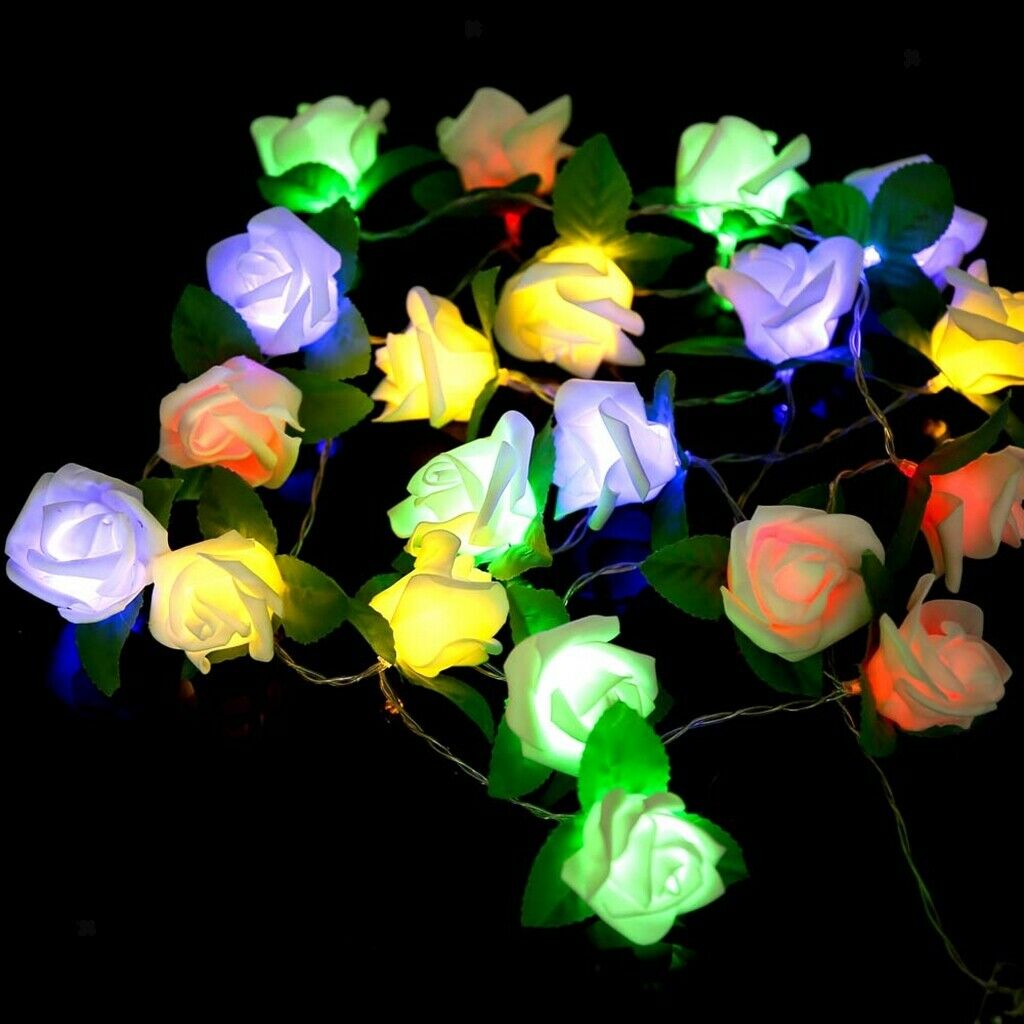 20led Battery LED Rose Christmas Lights Holiday String Lights Colorful