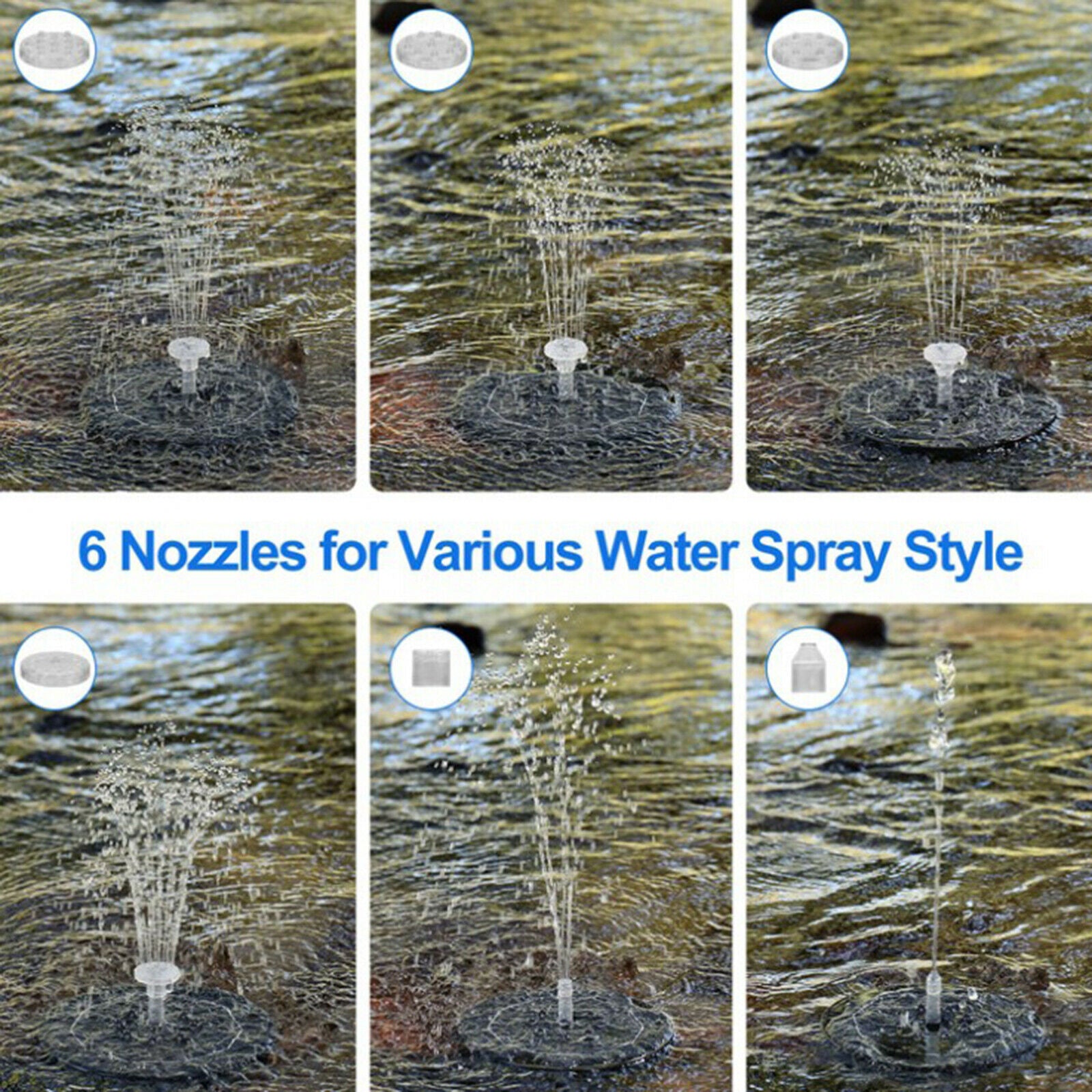 Solar Powered Fountain Water Pump Panel Birdbath w/ 6 Nozzles for Aquarium