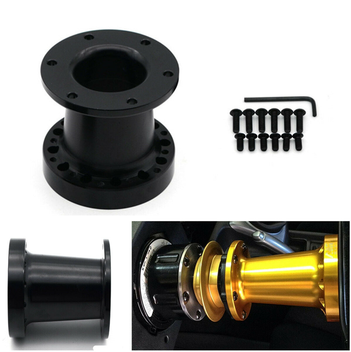 Black 3 Inch Aluminum Spacer For Car Steering Wheel Hub Adapter Kit 76mm Height