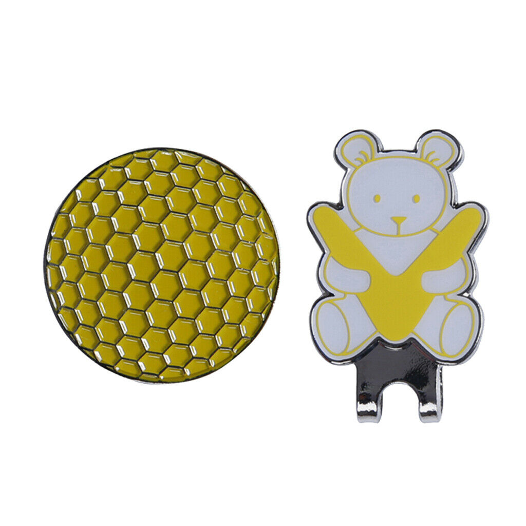 Golf Hat Clip with Detachable Magnetic Golf Ball Marker Bear Pattern Yellow