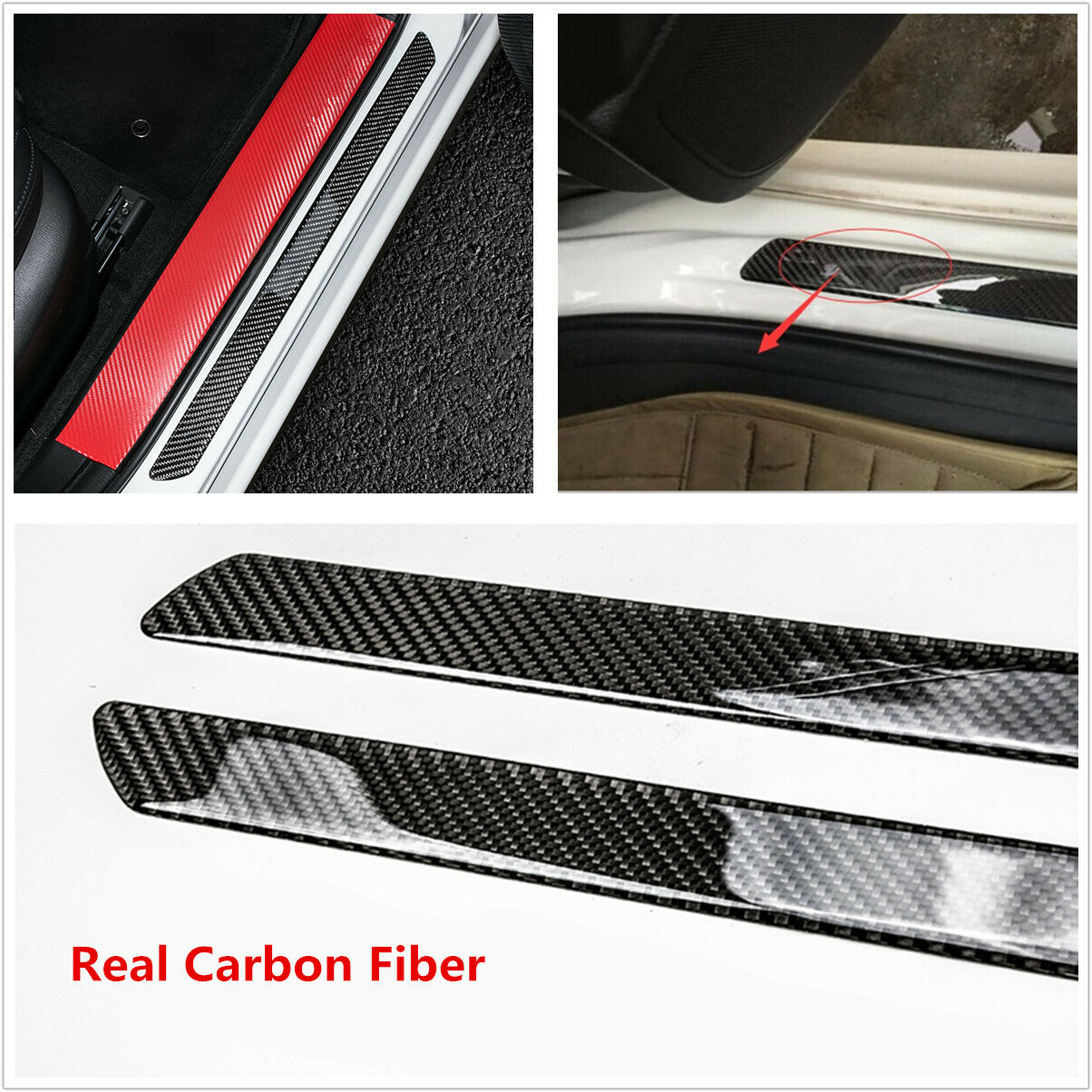Universal 2pc  Door Sill Carbon Fiber Car Scuff Plate Cover Panel Step Protector