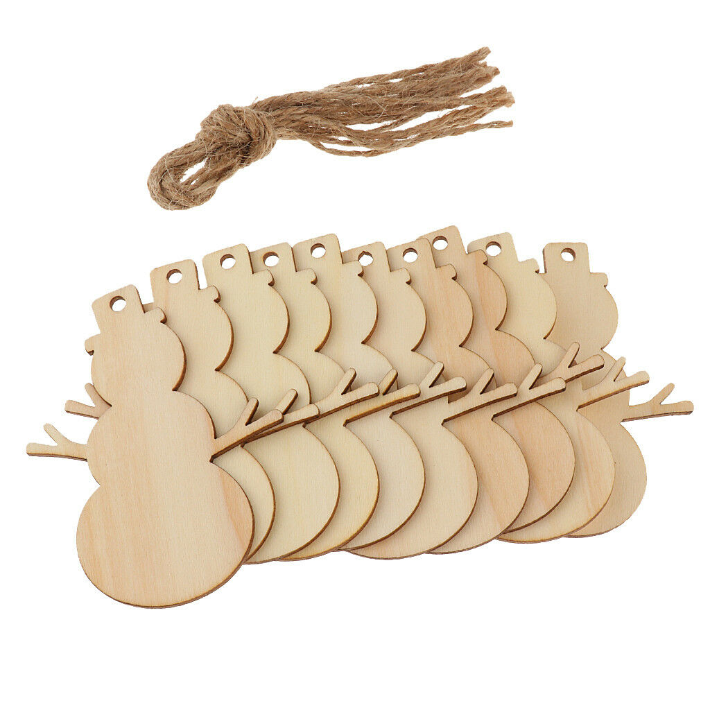 10pcs Blank Christmas Snowman Cutout Wooden Gift Tags Xmas Tree Decorations
