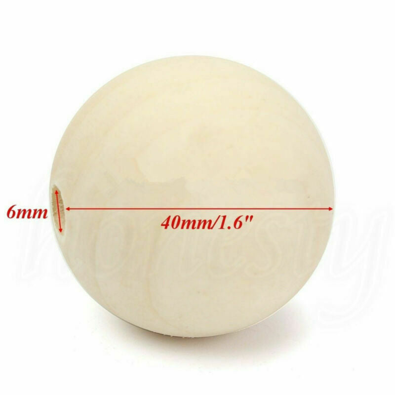 15Pcs 40mm Wooden Round Big Large Wood Ball Beads Unpainted Unfinished Natural