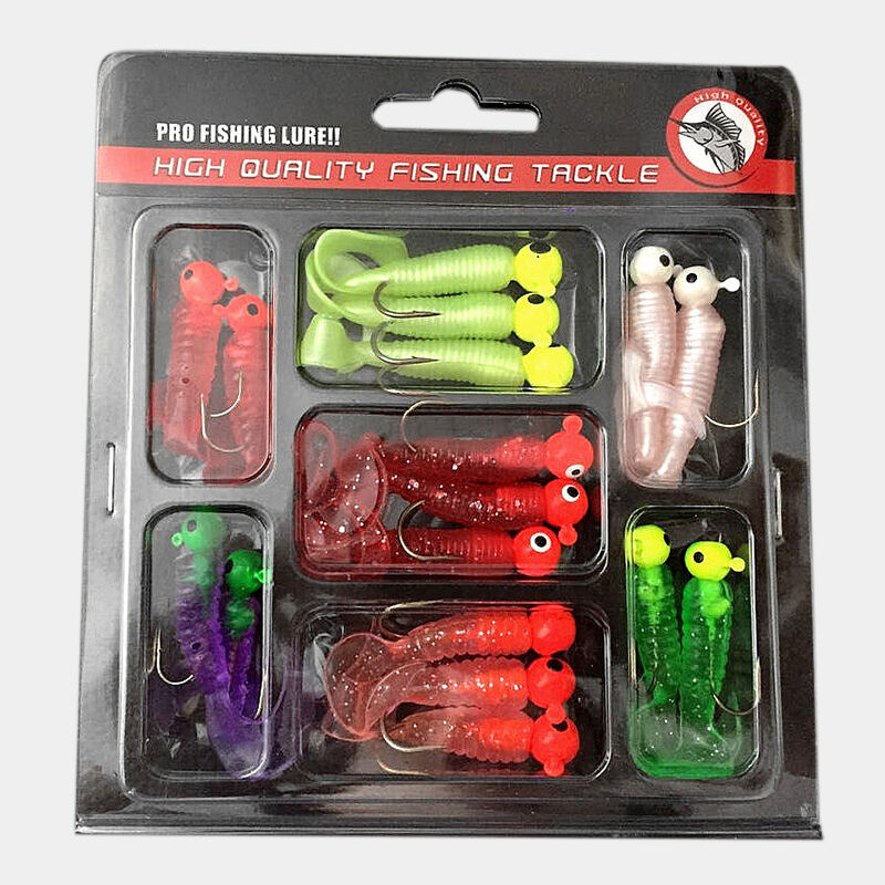 Fishing Lures Set Jig Lead Head Hooks Soft Worm Grub Single Tail Bait Lovely