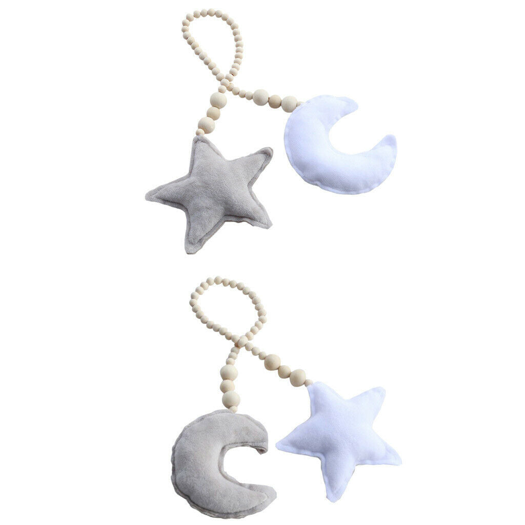 Set of 2 Wooden Beaded Mosquito Net Tieback Rope Moon&Star Wall Hanging