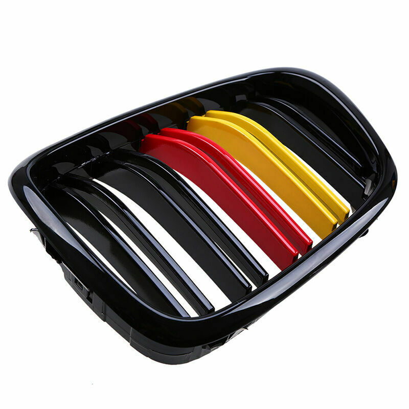 For BMW E39 5 Series 1997-2002 Pair Gloss Black Front Grille Grills Double Line