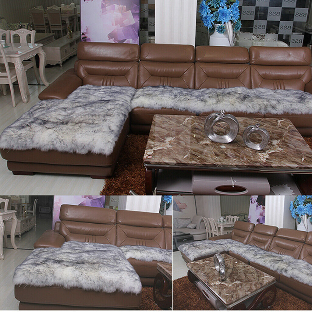 Shaggy Fluffy Area Rug Car Chair Sofa Seat Cushion Floor Mat  Gray+White