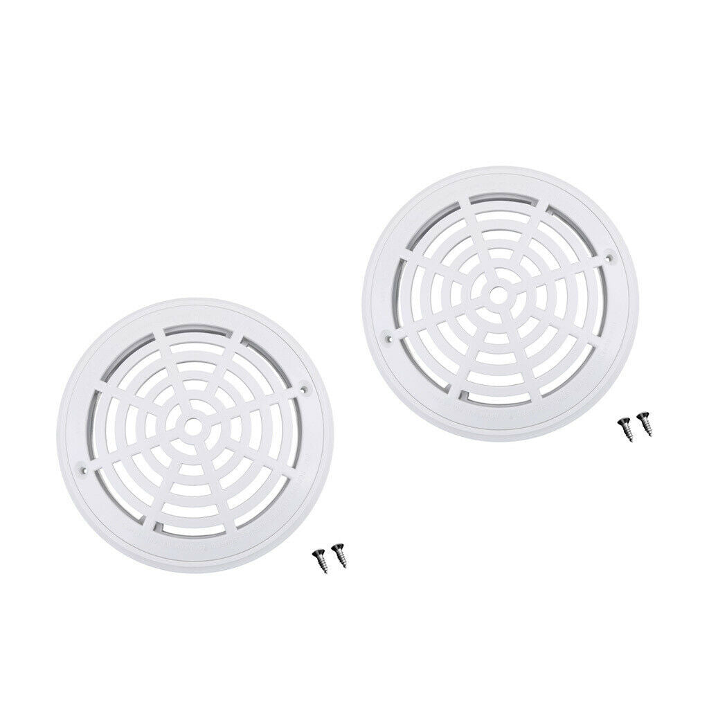 2Pcs Plastic Round 8'' Main Drain Cover Suction Outlet Accessory White