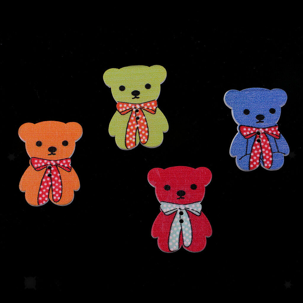 50Pcs Cute WOOD Cartoon Bear Wooden Buttons Kids Baby Cloth DIY Sewing Craft