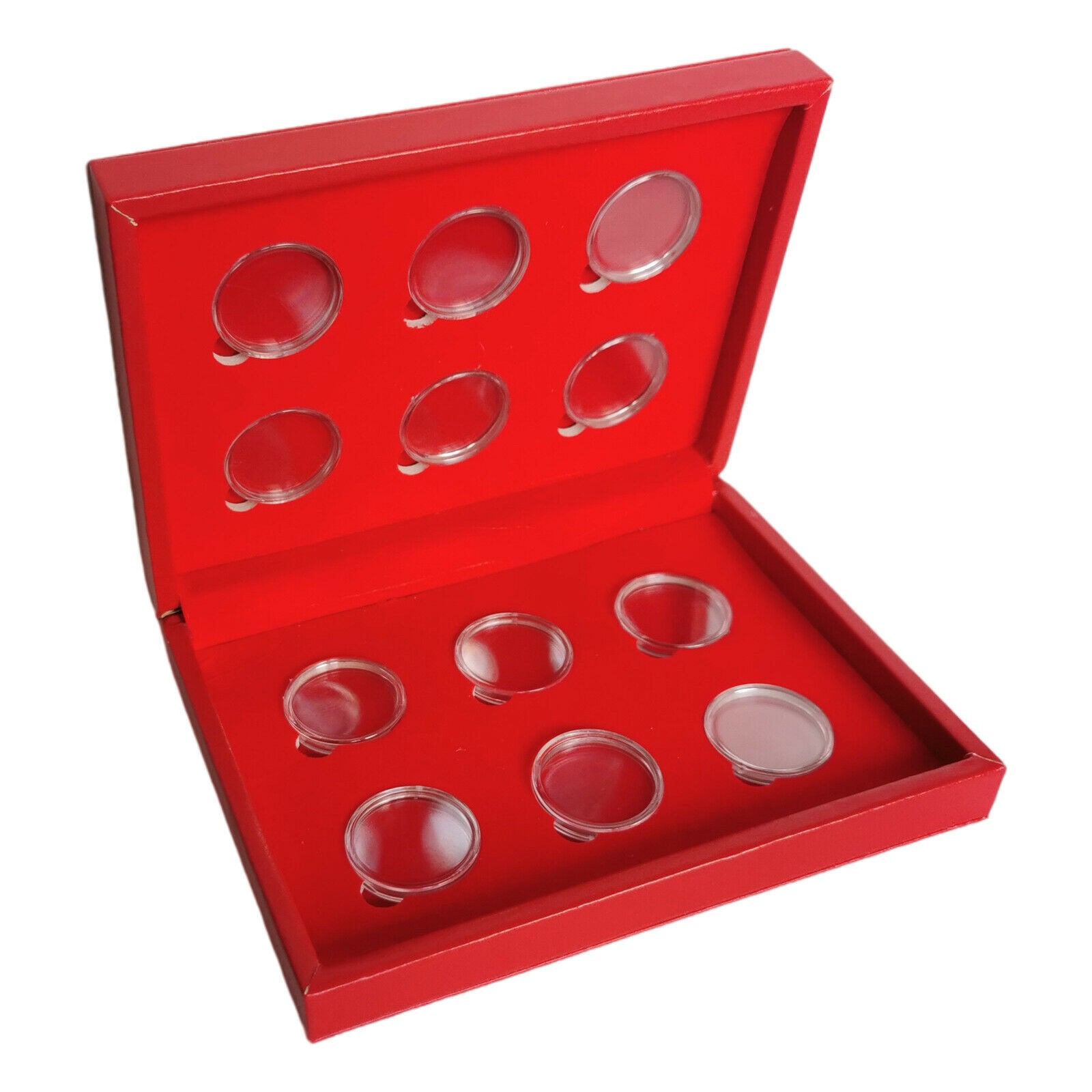 Wooden Coin Display with 12 Coin Cases for 12 Coins From The