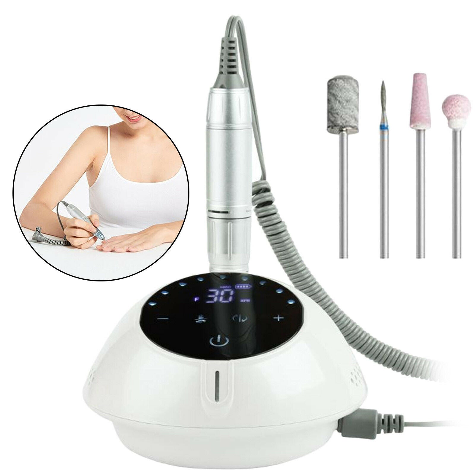 35W Portable Electric Nail Drill Machine Pedicure Shaping Tools LED Screen