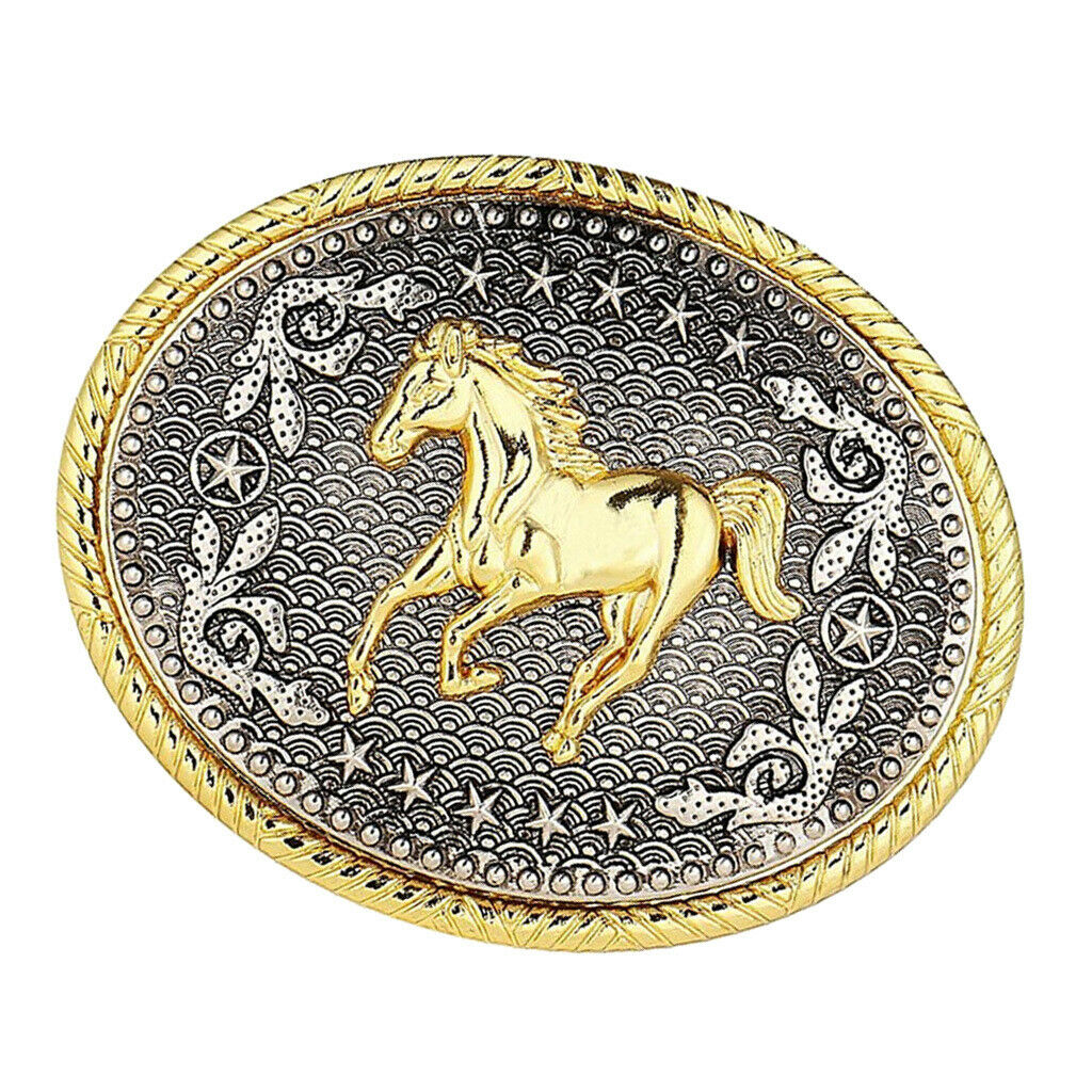 Retro Chic Men Rodeo Horse Animal Carving Western Oval Belt Buckle Cowboy