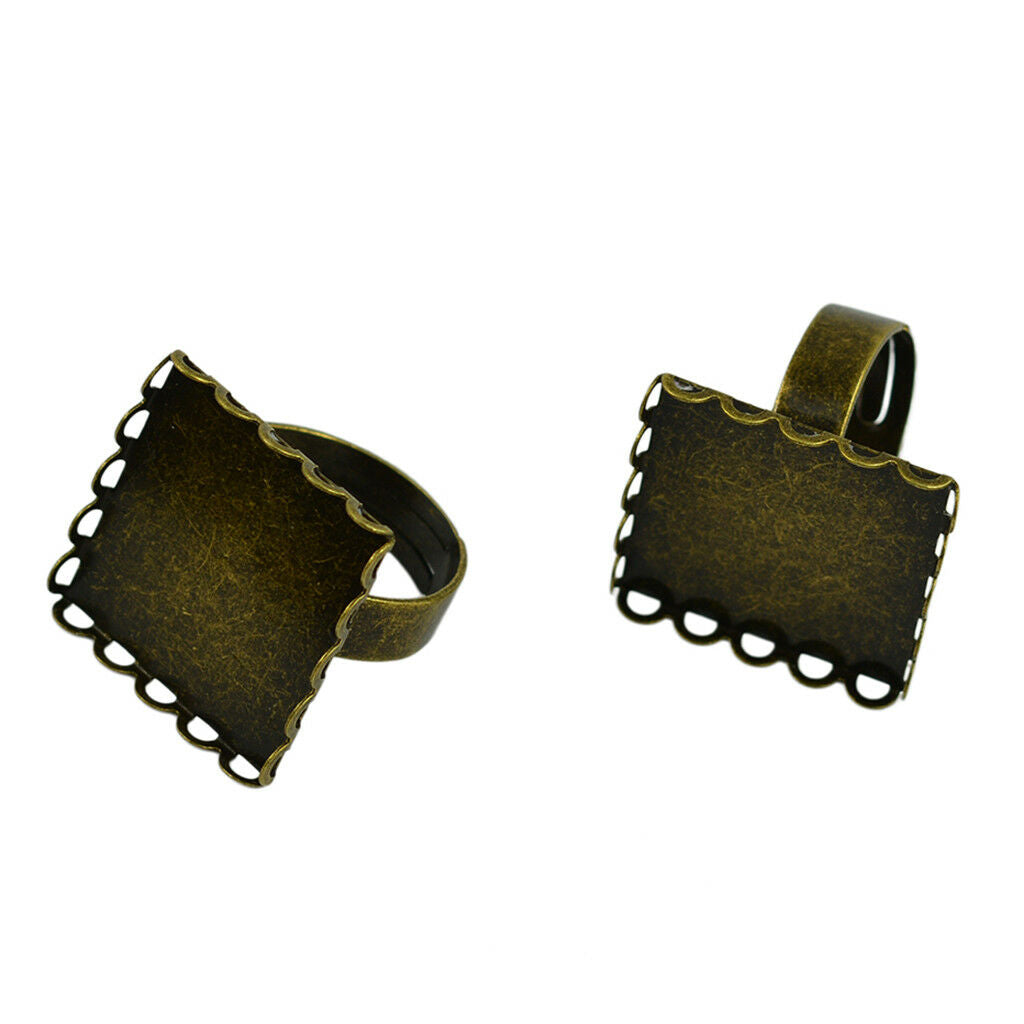 10pcs Cabochon Setting Rings Adjustable Bronze Plated Fit 20mm Square Bezels