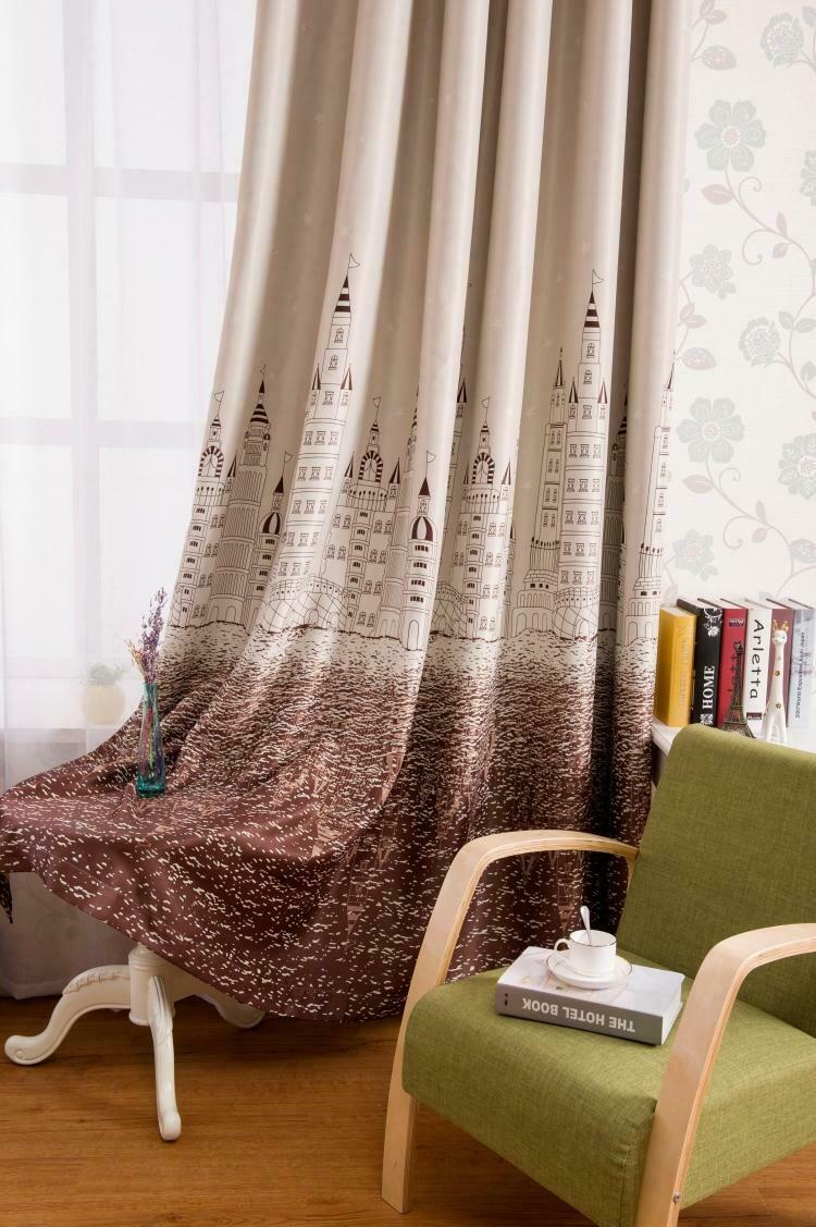 2x Castle Window Panel Curtain Set Sheer Curtain+Blackout Curtain Set Coffee